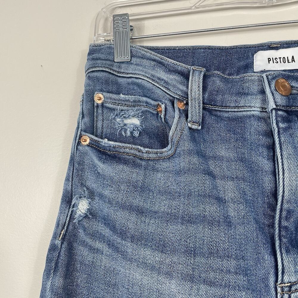 Pistola Lennon High Rise Crop Boot Jean Size 30 Blue Light Distressed Stretch - Picture 6 of 15